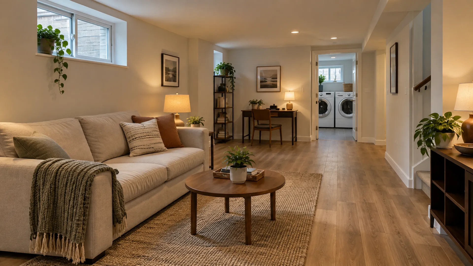 A southern Brooklyn basement with a new vinyl plank floor